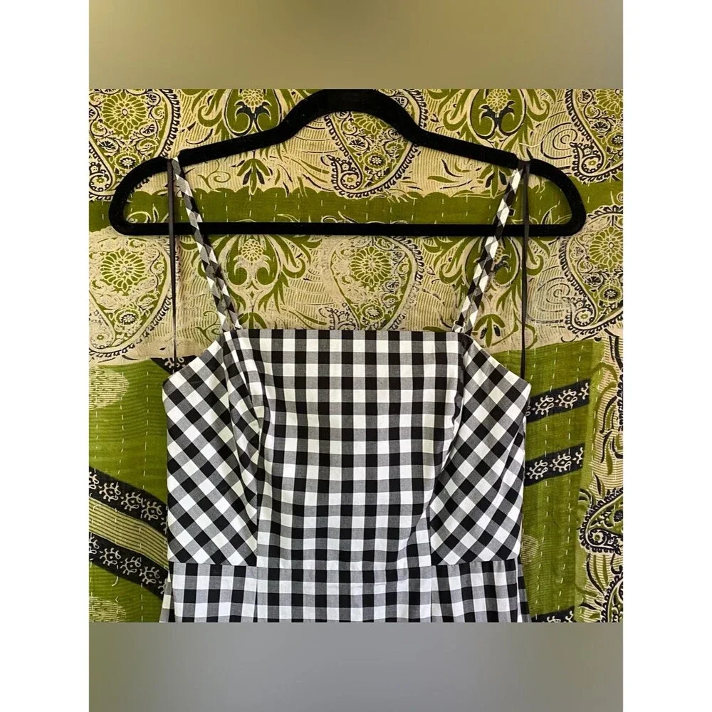 J. Crew Black/ White Gingham Tiered Poplin Coastal Maxi Farmhouse Dress Size 00